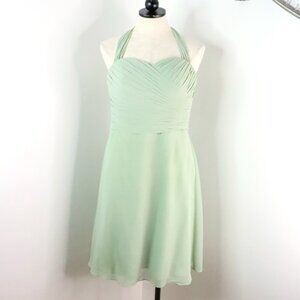 Azazie Women's 6 Sage Green Sleeveless Halter Summer Bridesmaid Formal Dress